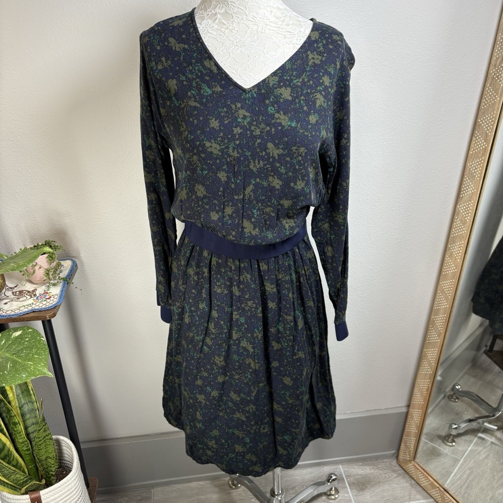 Comptoir des Cotonniers Women's Small ~ Blue Green Floral LS Blouson Dress
